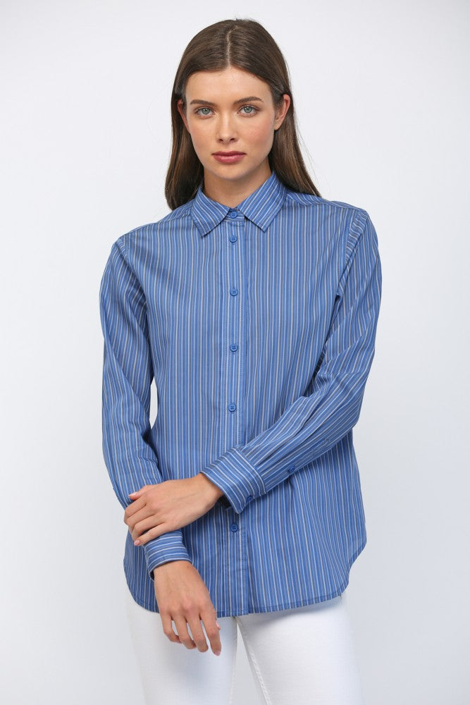 TENCEL BLUE PINSTRIPE LS BUTTON DOWN