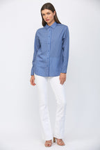 TENCEL BLUE PINSTRIPE LS BUTTON DOWN