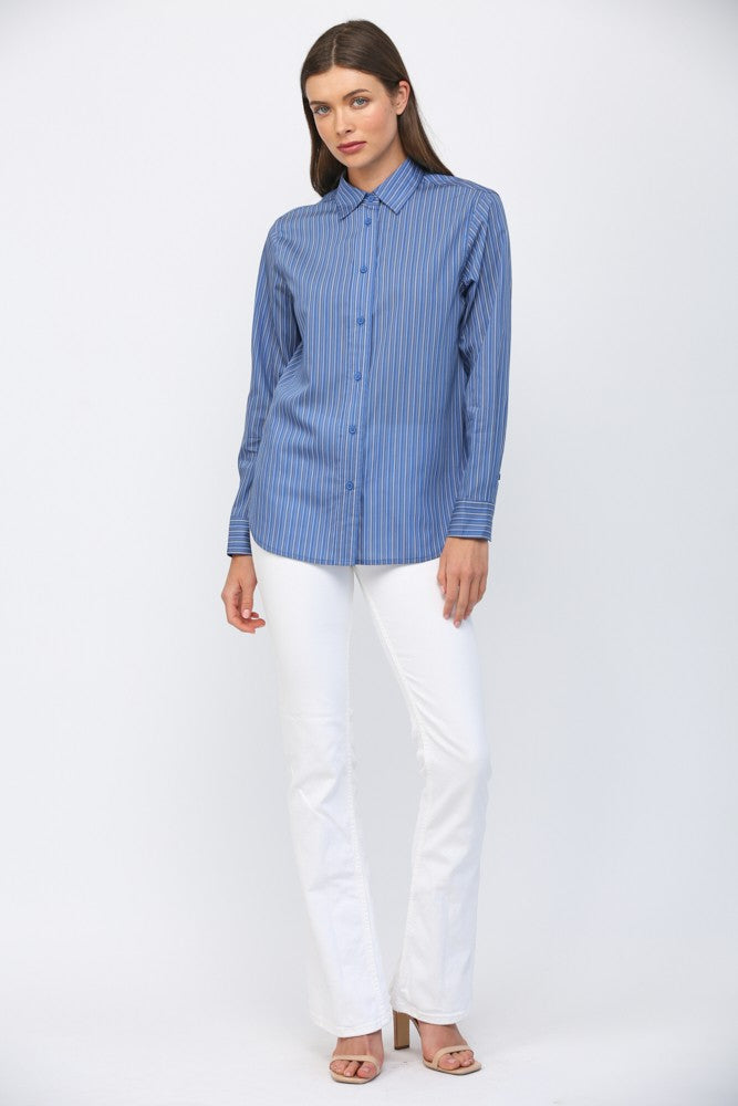 TENCEL BLUE PINSTRIPE LS BUTTON DOWN