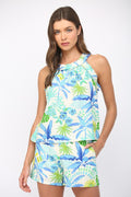 TROPICAL LINEN SHORTS--BLUE/GREEN MIX