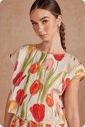 FLORAL TULIP LINEN MIX SLEEVELESS TOP