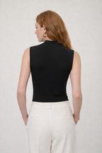 MOCK NECK SLEEVELESS BODYSUIT--BLACK