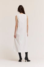 RUFFLE DETAIL A-LINE MAXI DRESS--WHITE