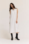 RUFFLE DETAIL A-LINE MAXI DRESS--WHITE