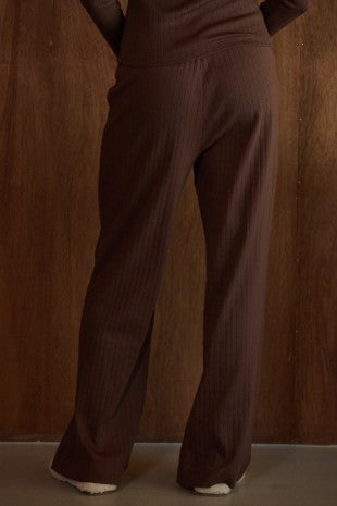 SOFT POINTELLE WIDE LEG PANTS--BROWN