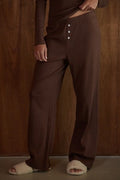 SOFT POINTELLE WIDE LEG PANTS--BROWN