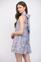 HIGH NECKLINE SLEEVELESS FLORAL DRESS--LAVENDER MIX