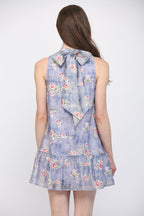 HIGH NECKLINE SLEEVELESS FLORAL DRESS--LAVENDER MIX