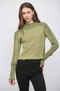 RIBBED MOSS GREEN CABLE KNIT SWEATER TOP