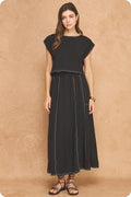 TOP STITCH SLEEVELESS TOP--BLACK