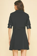 RUCHED BUTTON DWON MINI DRESS--DEEP NAVY