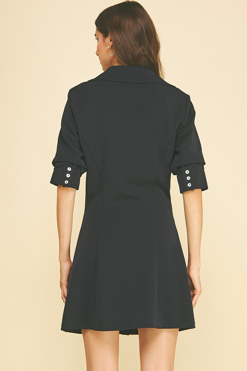 RUCHED BUTTON DWON MINI DRESS--DEEP NAVY