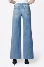 VERVET MID RISE RAW HEM WIDE LEG JEANS--MED. WASH