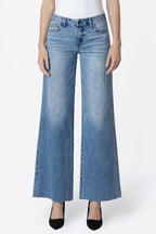 VERVET MID RISE RAW HEM WIDE LEG JEANS--MED. WASH