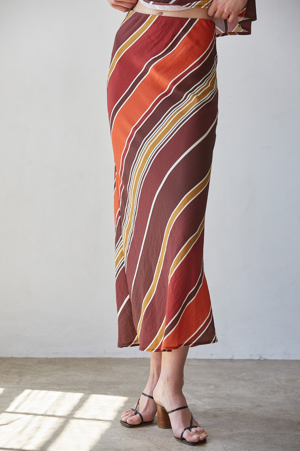 ISSEY STRIPED SKIRT--CHOCOLATE/RUST