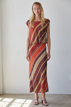 ISSEY STRIPED SKIRT--CHOCOLATE/RUST