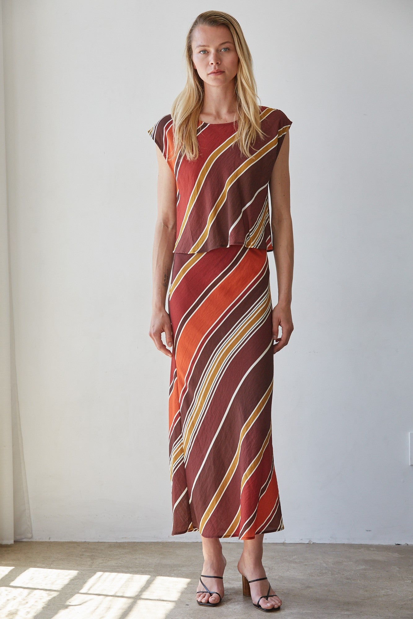 ISSEY STRIPED SKIRT--CHOCOLATE/RUST