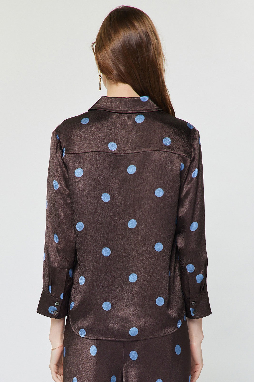 POLKA DOT BUTTON DOWN SHIRT--CHOCOLATE