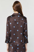 POLKA DOT BUTTON DOWN SHIRT--CHOCOLATE