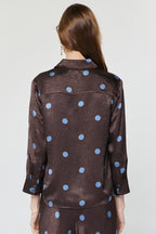 POLKA DOT BUTTON DOWN SHIRT--CHOCOLATE