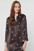 POLKA DOT BUTTON DOWN SHIRT--CHOCOLATE