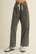 RELAXED CORDUROY PANTS--OLIVE