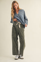 RELAXED CORDUROY PANTS--OLIVE