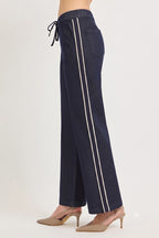 RISEN HIGH RISE WIDE LEG SIDE STRIPED JEANS--DARK