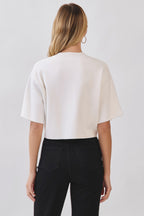 BUTTON DOWN CROP KNIT SWEATER TOP--IVORY