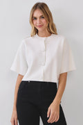 BUTTON DOWN CROP KNIT SWEATER TOP--IVORY