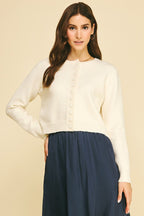 BUTTON DOWN CROPPED LS CARDIGAN--CREAM