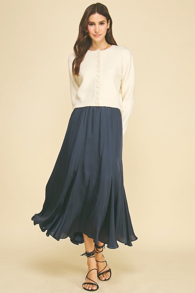 BUTTON DOWN CROPPED LS CARDIGAN--CREAM