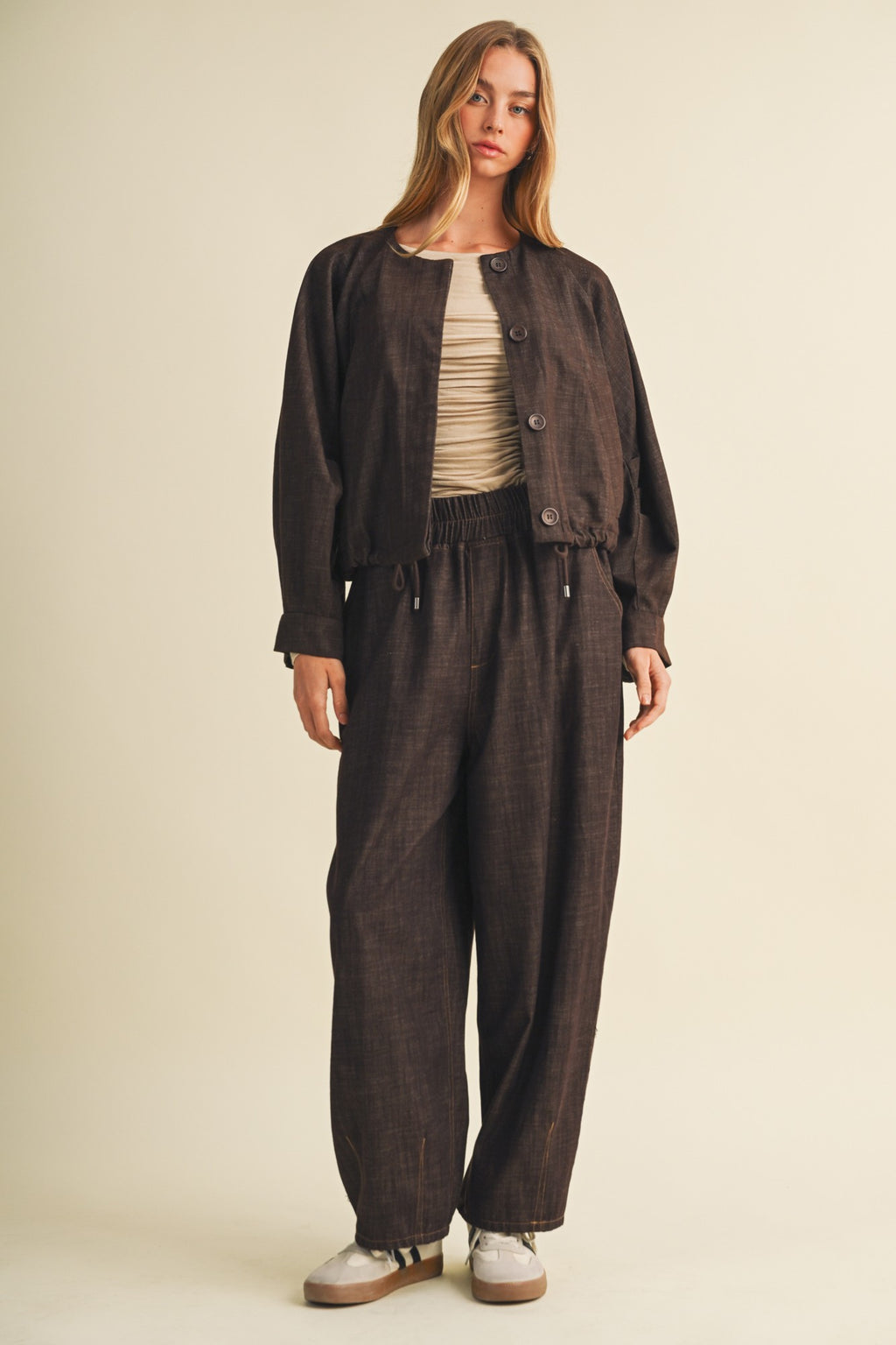 VOLUMINOUS BOMBER JACKET--ESPRESSO