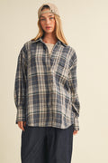 BLUSHED PLAID OVERSIZED JACKET--DENIM