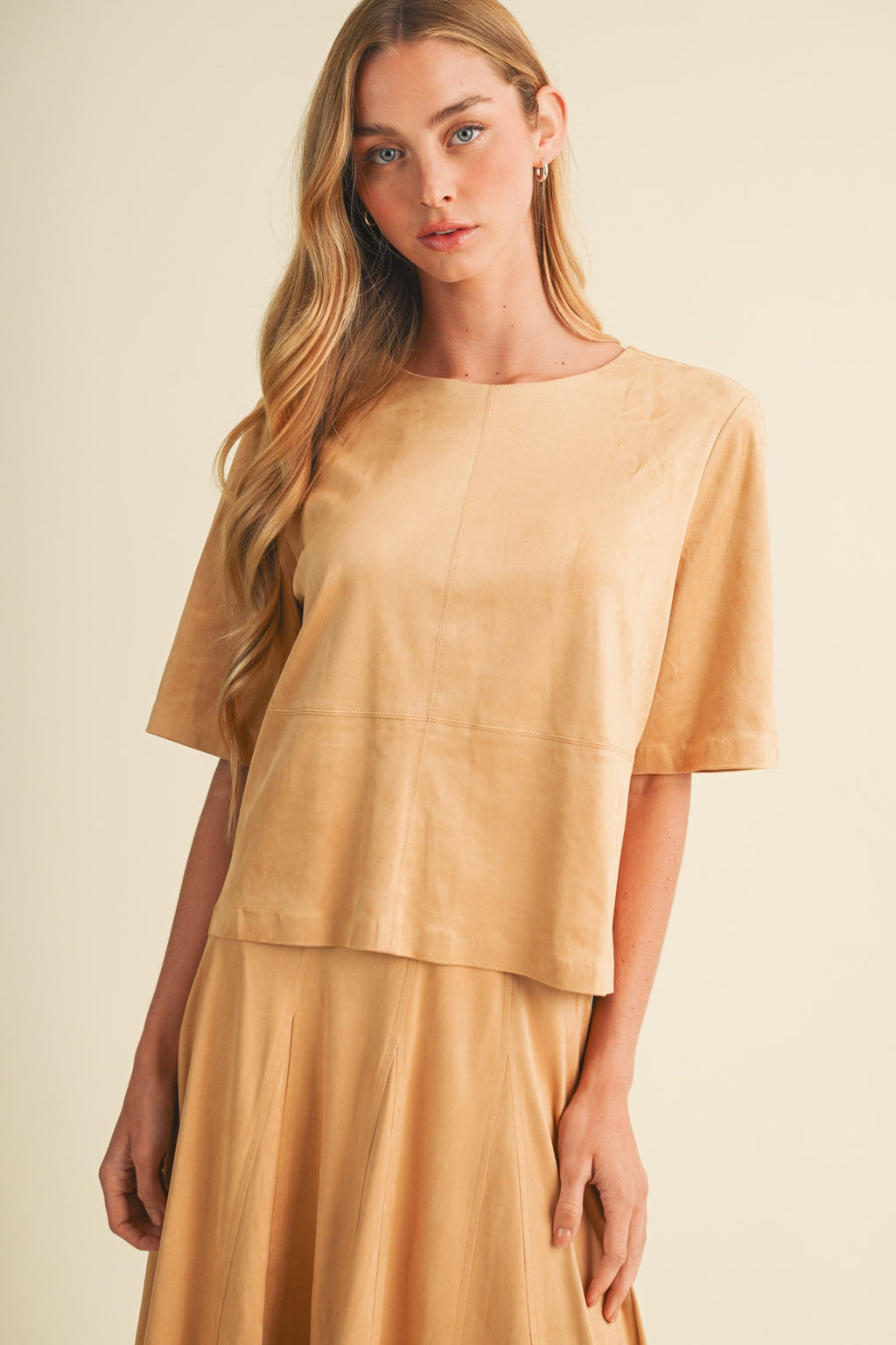 SAND FAUX SUEDE BOXY BLOUSE