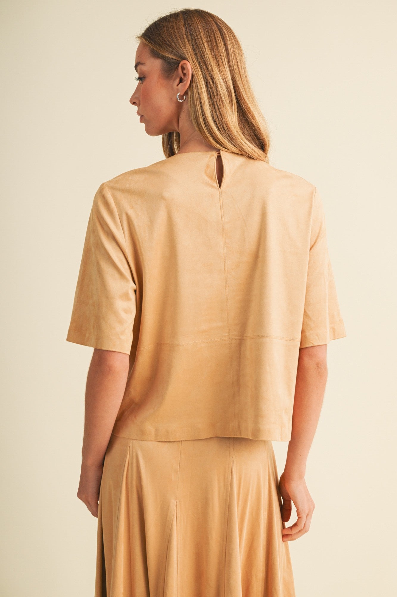 SAND FAUX SUEDE BOXY BLOUSE
