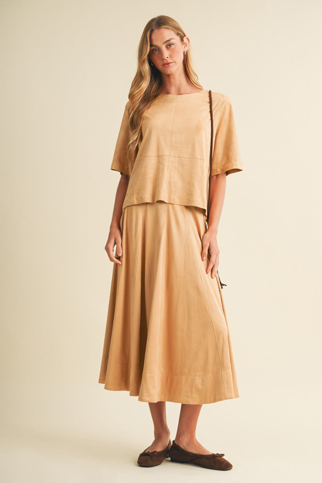 SAND FAUX SUEDE BOXY BLOUSE
