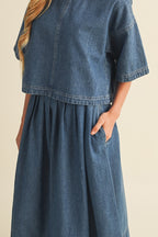 DENIM HIGH WAIST PLEATED SKIRT