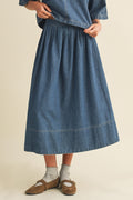 DENIM HIGH WAIST PLEATED SKIRT