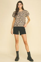 LEOPARD PRINT KNIT SWEATER SHIRT