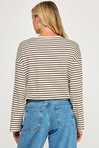 STRIPED DRAWSTRING TOP--CREAM/MOCHA