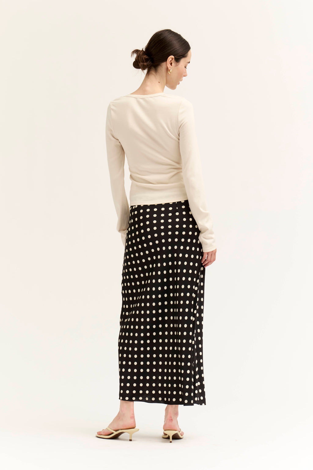 POLKA DOT SLIP SKIRT--BLACK/CREAM