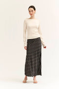 POLKA DOT SLIP SKIRT--BLACK/CREAM
