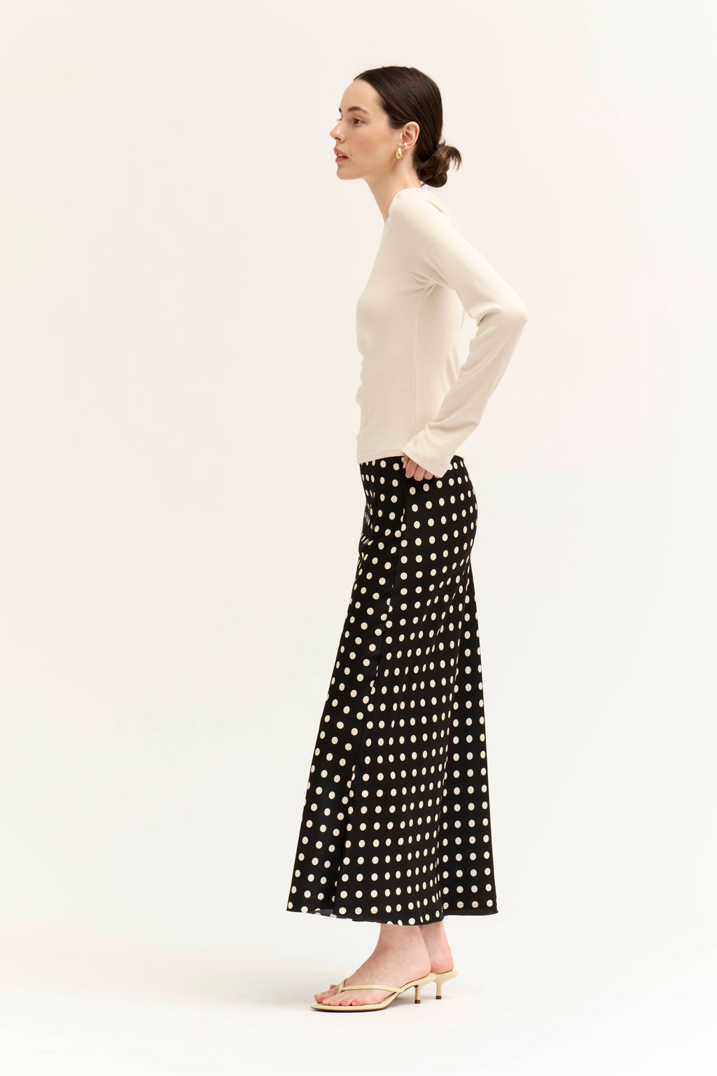 POLKA DOT SLIP SKIRT--BLACK/CREAM