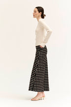 POLKA DOT SLIP SKIRT--BLACK/CREAM