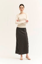 POLKA DOT SLIP SKIRT--BLACK/CREAM