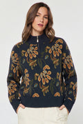 FLORAL HALF ZIP SWEATER--NAVY FALL MIX