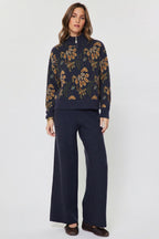 FLORAL HALF ZIP SWEATER--NAVY FALL MIX