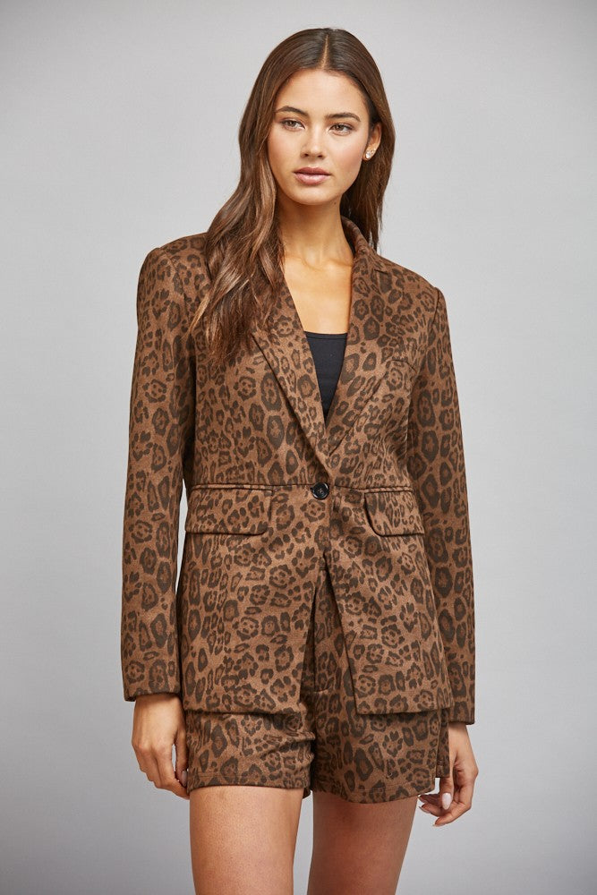LEOPARD FAUX SUEDE BLAZER