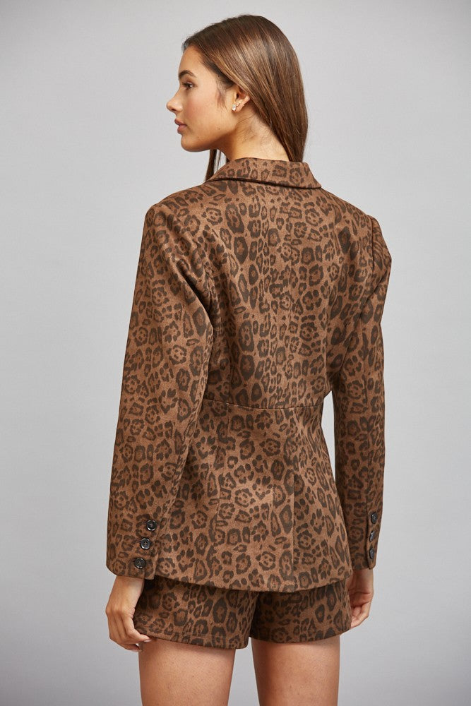 LEOPARD FAUX SUEDE BLAZER